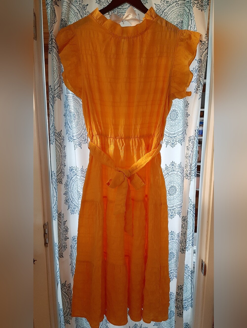 Bright Yellow Midi Dress with Tie Waist